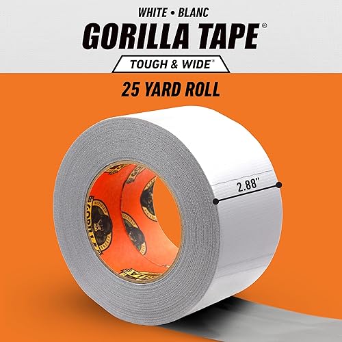 GORILLA TOUGH WIDE WHITE TAPE 2.88 X 25 YD - HEAVY DUTY, WEATHER RESISTANT, INDOOR OUTDOOR