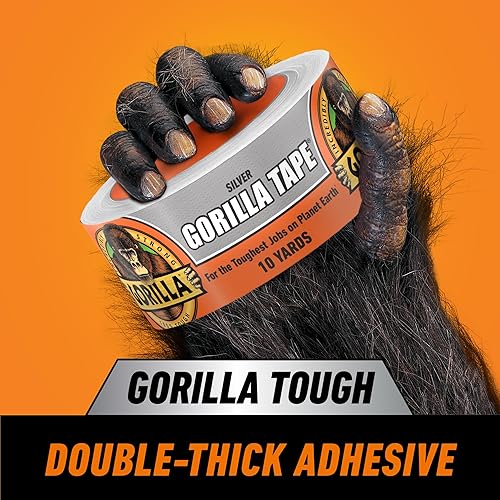 GORILLA TAPE 1.88IN X 10YD SILVER - HEAVY DUTY DUCT TAPE, WEATHER RESISTANT, INDOOR OUTDOOR