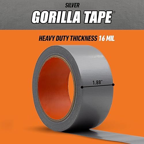 GORILLA TAPE 1.88IN X 10YD SILVER - HEAVY DUTY DUCT TAPE, WEATHER RESISTANT, INDOOR OUTDOOR