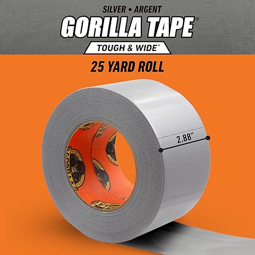GORILLA HEAVY DUTY SILVER TAPE 2.88 X 25 YD TOUGH, WIDE, WEATHER RESISTANT, INDOOR OUTDOOR