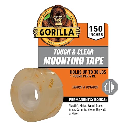 GORILLA TOUGH CLEAR DOUBLE SIDED MOUNTING TAPE 1 X 150 WEATHERPROOF INDOOR OUTDOOR