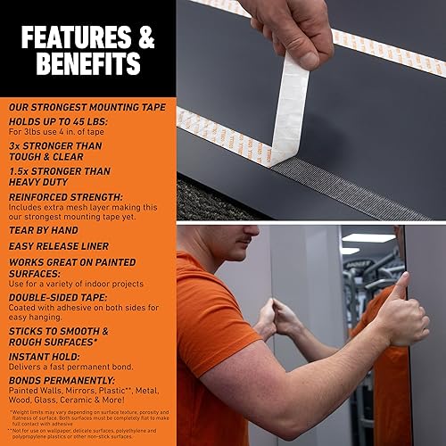 GORILLA MAX STRENGTH DOUBLE-SIDED MOUNTING TAPE 1X60 BLACK INSTANT HOLD PERMANENT BOND