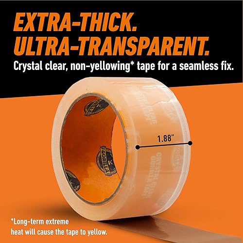 GORILLA CRYSTAL CLEAR TAPE 1.88 X 18 YD WEATHER RESISTANT FOR INDOOR OUTDOOR USE