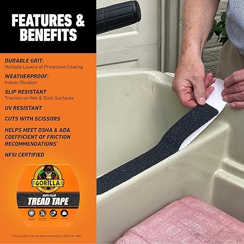 GORILLA BLACK ANTI-SLIP TREAD TAPE 2 X 10 ROLL DURABLE NON-SKID GRIP TAPE, PACK OF 1