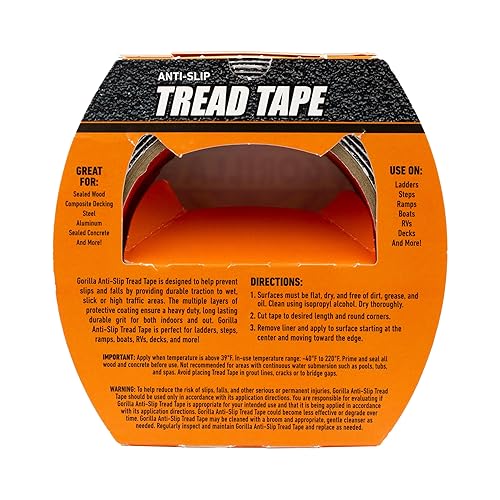 GORILLA BLACK ANTI-SLIP TREAD TAPE 2 X 10 ROLL DURABLE NON-SKID GRIP TAPE, PACK OF 1