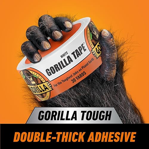 GORILLA WHITE DUCT TAPE 1.88 INCH X 30 YARDS, DURABLE STRONG ADHESIVE, PACK OF 2