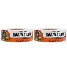 GORILLA WHITE DUCT TAPE 1.88 INCH X 30 YARDS, DURABLE STRONG ADHESIVE, PACK OF 2