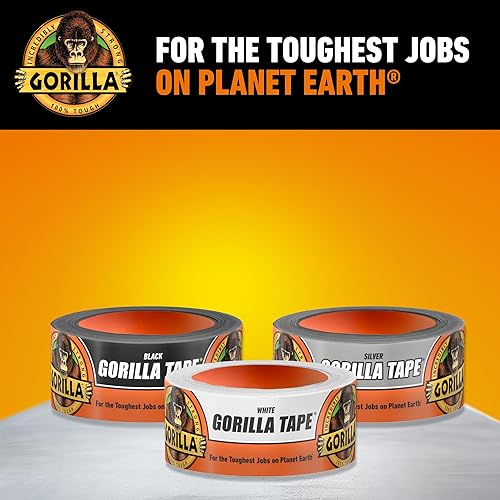 GORILLA WHITE DUCT TAPE 1.88 INCH X 30 YARDS, DURABLE STRONG ADHESIVE, PACK OF 2