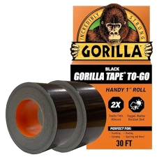 GORILLA MINI DUCT TAPE TO-GO 1 X 10 YD BLACK TRAVEL SIZE PACK OF 2 DURABLE STRONG ADHESIVE