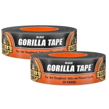 GORILLA HEAVY DUTY BLACK DUCT TAPE 1.88 X 35 YD, WEATHER RESISTANT, PACK OF 2 FOR INDOOR OUTDOOR