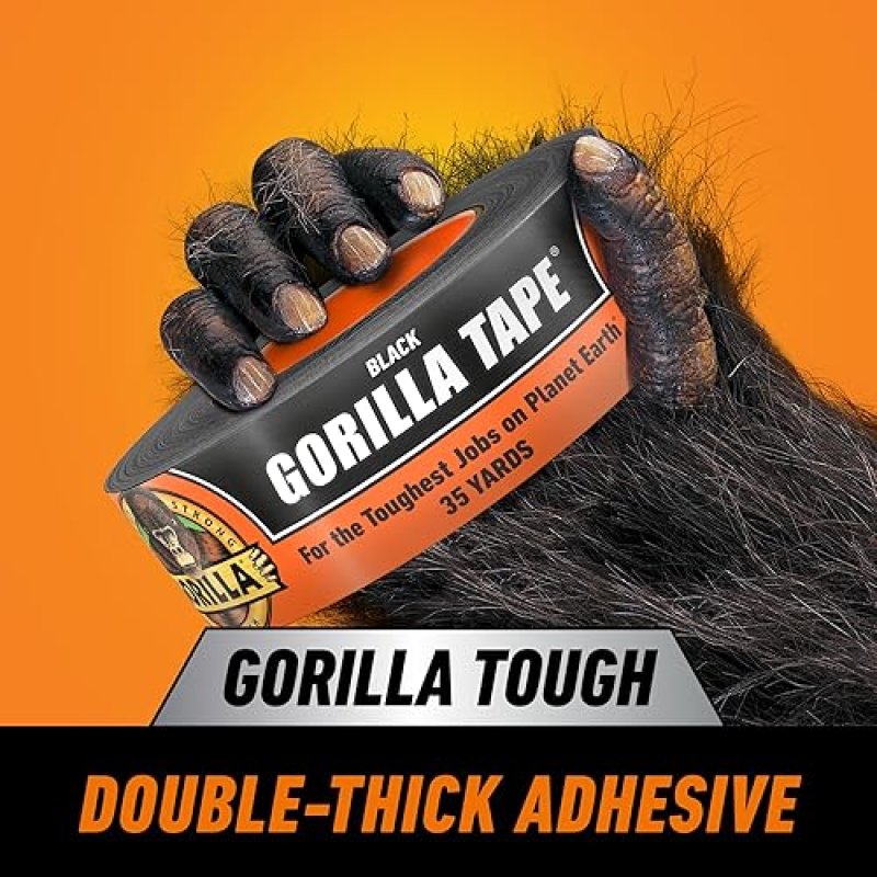GORILLA HEAVY DUTY BLACK DUCT TAPE 1.88 X 35 YD, WEATHER RESISTANT, PACK OF 2 FOR INDOOR OUTDOOR