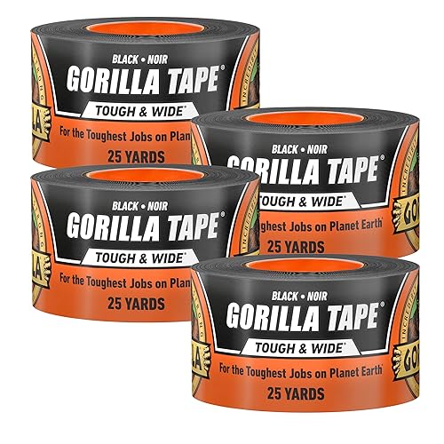 GORILLA TAPE BLACK 2.88X25YD PACK OF 4 HEAVY DUTY, WEATHER RESISTANT INDOOR OUTDOOR TAPE
