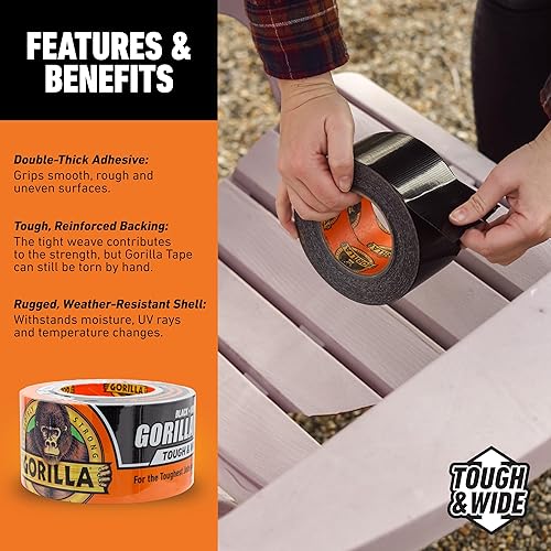 GORILLA TAPE BLACK 2.88X25YD PACK OF 4 HEAVY DUTY, WEATHER RESISTANT INDOOR OUTDOOR TAPE