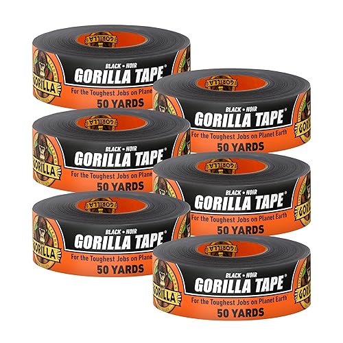 GORILLA BLACK DUCT TAPE 1.88 X 50 YD, PACK OF 6 HEAVY DUTY, WEATHER RESISTANT FOR INDOOR OUTDOOR