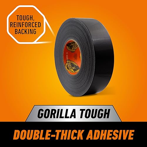 GORILLA BLACK DUCT TAPE 1.88 X 50 YD, PACK OF 6 HEAVY DUTY, WEATHER RESISTANT FOR INDOOR OUTDOOR