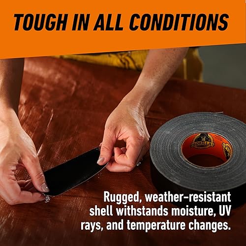 GORILLA BLACK DUCT TAPE 1.88 X 50 YD, PACK OF 6 HEAVY DUTY, WEATHER RESISTANT FOR INDOOR OUTDOOR