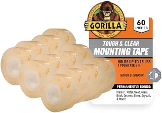 GORILLA TOUGH CLEAR DOUBLE SIDED WEATHERPROOF MOUNTING TAPE 1 X 60, PACK OF 12