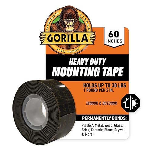 GORILLA HEAVY DUTY DOUBLE SIDED MOUNTING TAPE 1 X 60 WEATHERPROOF BLACK PACK OF 12