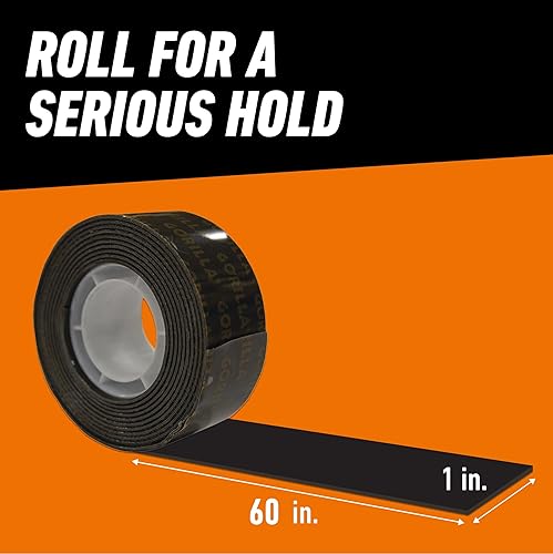 GORILLA HEAVY DUTY DOUBLE SIDED MOUNTING TAPE 1 X 60 WEATHERPROOF BLACK PACK OF 12