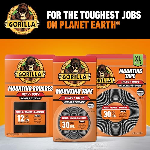 GORILLA HEAVY DUTY DOUBLE SIDED MOUNTING TAPE 1 X 60 WEATHERPROOF BLACK PACK OF 12