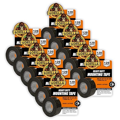GORILLA HEAVY DUTY DOUBLE SIDED MOUNTING TAPE 1 X 120, BLACK, WEATHERPROOF, PACK OF 12