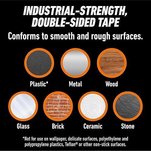 GORILLA HEAVY DUTY DOUBLE SIDED MOUNTING TAPE 1 X 120, BLACK, WEATHERPROOF, PACK OF 12