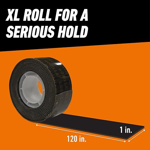 GORILLA HEAVY DUTY DOUBLE SIDED MOUNTING TAPE 1 X 120, BLACK, WEATHERPROOF, PACK OF 12