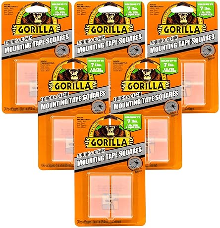 GORILLA CLEAR DOUBLE SIDED TAPE SQUARES, 24 PRE-CUT 1 MOUNTING SQUARES, PACK OF 6