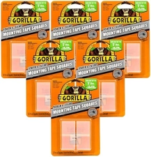 GORILLA CLEAR DOUBLE SIDED TAPE SQUARES, 24 PRE-CUT 1 MOUNTING SQUARES, PACK OF 6