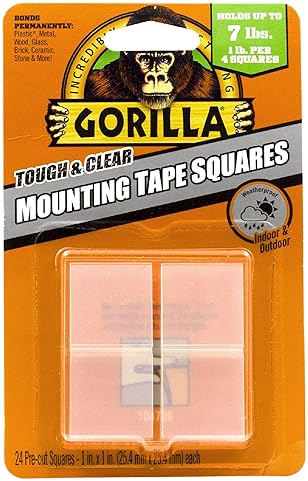GORILLA CLEAR DOUBLE SIDED TAPE SQUARES, 24 PRE-CUT 1 MOUNTING SQUARES, PACK OF 6
