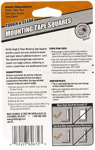 GORILLA CLEAR DOUBLE SIDED TAPE SQUARES, 24 PRE-CUT 1 MOUNTING SQUARES, PACK OF 6