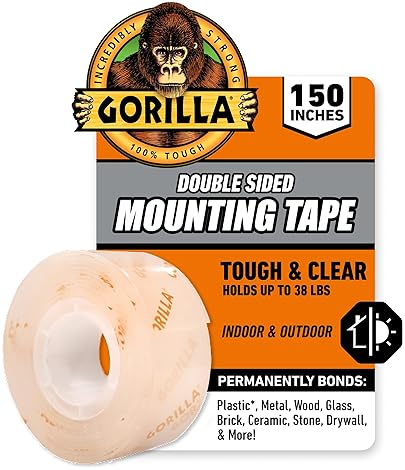 GORILLA CLEAR DOUBLE SIDED MOUNTING TAPE 1X150 PACK OF 12 WEATHERPROOF INDOOR OUTDOOR