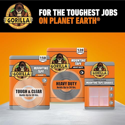 GORILLA CLEAR DOUBLE SIDED MOUNTING TAPE 1X150 PACK OF 12 WEATHERPROOF INDOOR OUTDOOR