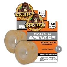 GORILLA CLEAR DOUBLE SIDED MOUNTING TAPE 1 X 150 PACK OF 2 WEATHERPROOF INDOOR OUTDOOR