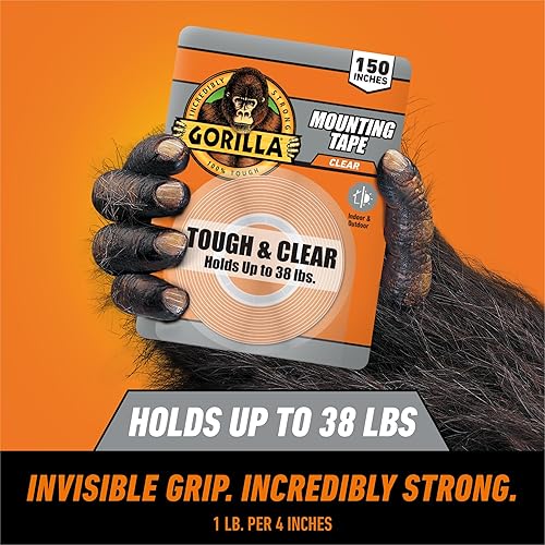 GORILLA CLEAR DOUBLE SIDED MOUNTING TAPE 1 X 150 PACK OF 4 WEATHERPROOF INDOOR OUTDOOR