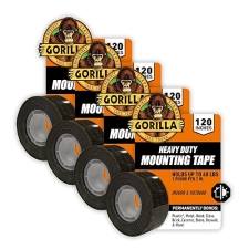 GORILLA HEAVY DUTY DOUBLE SIDED MOUNTING TAPE 1X120 BLACK, WEATHERPROOF, 4-PACK