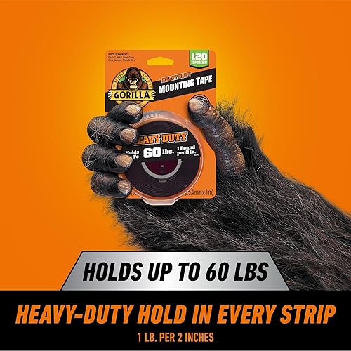 GORILLA HEAVY DUTY DOUBLE SIDED MOUNTING TAPE 1X120 BLACK, WEATHERPROOF, 4-PACK