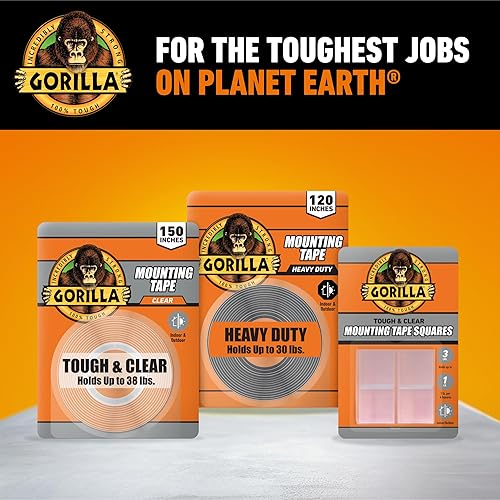 GORILLA HEAVY DUTY DOUBLE SIDED MOUNTING TAPE 1X120 BLACK, WEATHERPROOF, 4-PACK