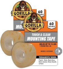 GORILLA CLEAR DOUBLE SIDED MOUNTING TAPE 1 X 60 WEATHERPROOF STRONG ADHESIVE PACK OF 2