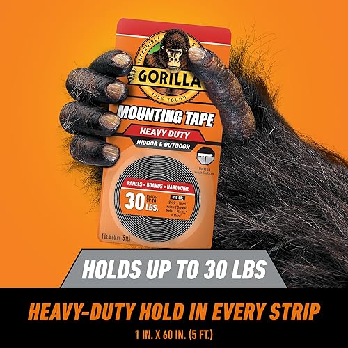 GORILLA HEAVY DUTY DOUBLE SIDED MOUNTING TAPE 1 X 60 WEATHERPROOF BLACK PACK OF 2