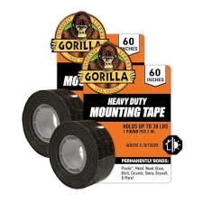 GORILLA HEAVY DUTY DOUBLE SIDED MOUNTING TAPE 1 X 60 WEATHERPROOF BLACK PACK OF 2