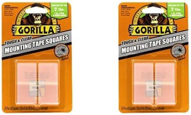 GORILLA CLEAR DOUBLE SIDED TAPE SQUARES, 24 PRE-CUT 1 MOUNTING SQUARES, PACK OF 2