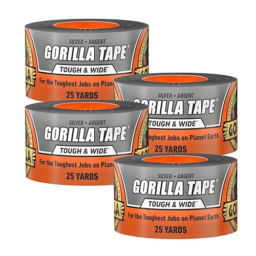 GORILLA TAPE HEAVY DUTY SILVER 2.88 X 25 YD, WEATHER RESISTANT, INDOOR OUTDOOR, PACK OF 4