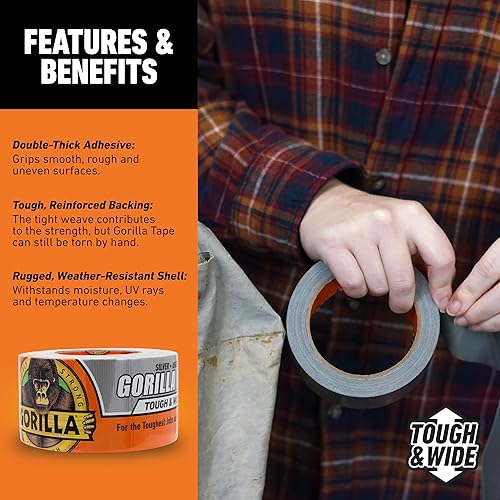 GORILLA TAPE HEAVY DUTY SILVER 2.88 X 25 YD, WEATHER RESISTANT, INDOOR OUTDOOR, PACK OF 4