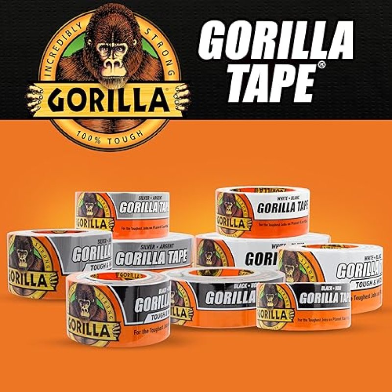 GORILLA TAPE HEAVY DUTY SILVER 2.88 X 25 YD, WEATHER RESISTANT, INDOOR OUTDOOR, PACK OF 4