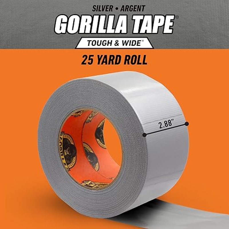 GORILLA TAPE HEAVY DUTY SILVER 2.88 X 25 YD, WEATHER RESISTANT, INDOOR OUTDOOR, PACK OF 4