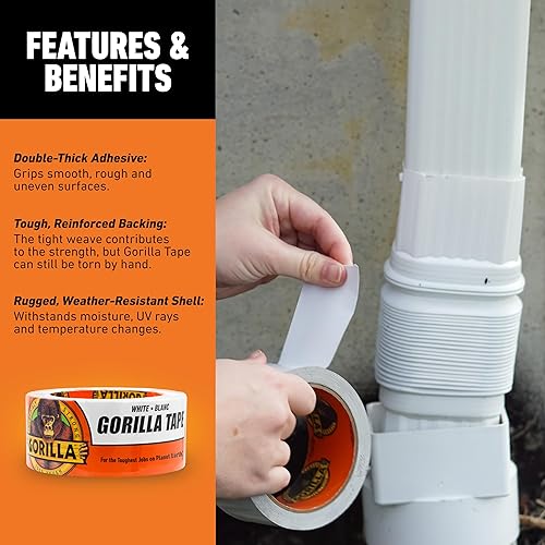 GORILLA WHITE DUCT TAPE 1.88 X 10 YD - HEAVY DUTY, STRONG ADHESION, PACK OF 6 ROLLS