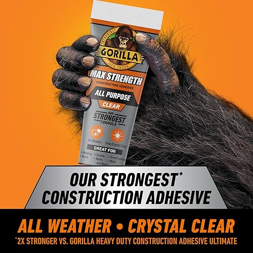 GORILLA MAX STRENGTH CLEAR CONSTRUCTION ADHESIVE GLUE 7OZ TUBE WATERPROOF GAP FILLING