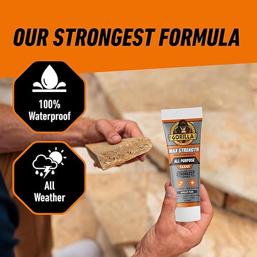 GORILLA MAX STRENGTH CLEAR CONSTRUCTION ADHESIVE GLUE 7OZ TUBE WATERPROOF GAP FILLING