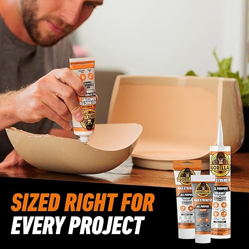 GORILLA MAX STRENGTH CLEAR CONSTRUCTION ADHESIVE GLUE 7OZ TUBE WATERPROOF GAP FILLING